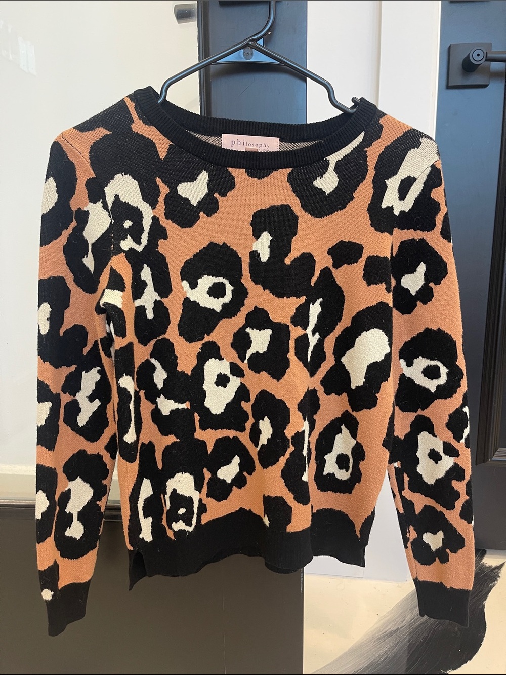 Philosophy Leopard-Print Crewneck Sweater in Tan, Black & Cream